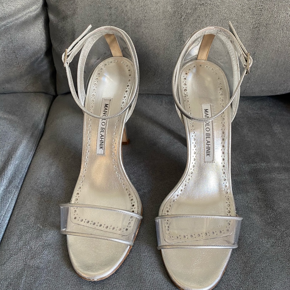 Manolo see thru strappy sandals color silver